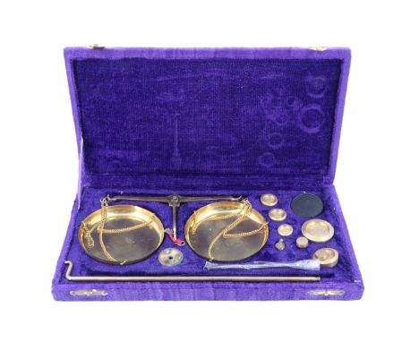Brass beam scales and weights, cased