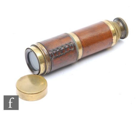 A mid 19th Century brass four draw and leather collared telescope by Henry Barrow and Co London, length 41cm. 