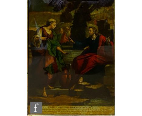 CARRINGTON BOWLES (PUBLISHER) - 'Christ talketh with a Woman of Samaria', hand coloured reverse print laid on glass, framed, 