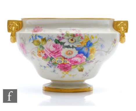 A Royal Worcester shape 2761 twin handled jardiniere shape&nbsp;2761, decorated with two sprays of hand painted flowers again