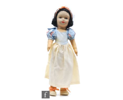 A 1930s Chad Valley Snow White cloth doll, with brushed cotton face with painted features, wearing original outfit, height 40