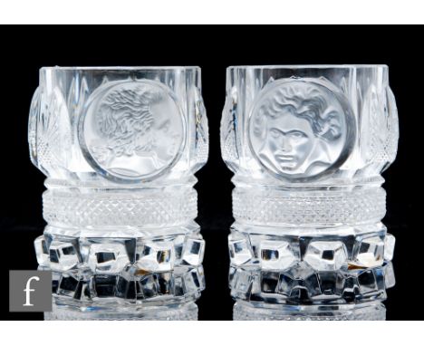 A pair of&nbsp; 20th Century Berlin Design clear crystal glass tumblers from the Old Masters of Music series, each of faceted