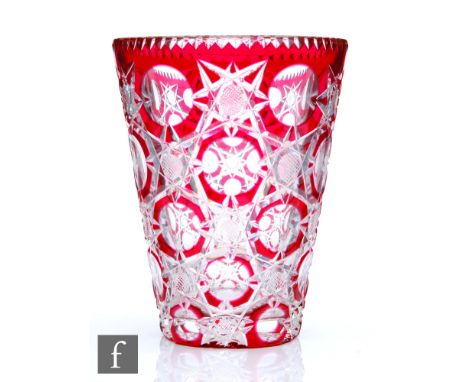 A 20th Century Stevens &amp; Williams Royal Brierley crystal glass vase of tumbler form, cased in ruby over clear and flash c