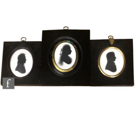 JOHN MIERS (CIRCA 1795) - Profile portrait of a young man, painted silhouette, bears trade label with address 111 Strand, Lon