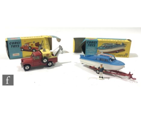 Two Corgi diecast models, 417 Land Rover Breakdown Truck in red with yellow tinplate tilt, silver jib, hook and roof light, s