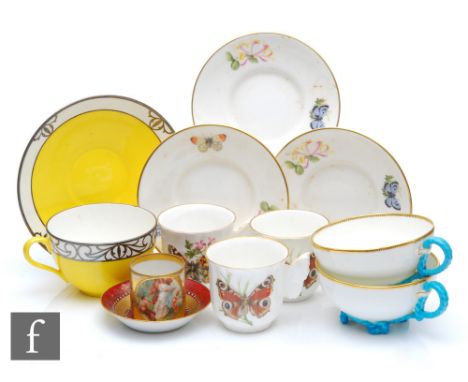 A collection of assorted teawares comprising three later 20th Century Royal Worcester Butterflies pattern cups and saucers ea