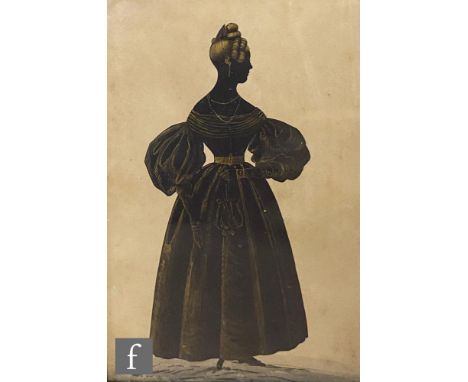 ENGLISH SCHOOL (EARLY 19TH CENTURY) - Portrait of a young lady, painted silhouette highlighted in gold, framed, 27cm x 18.5cm