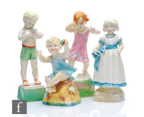 Four Royal Worcester Freda Doughty figurines comprising Sabbath day S/D, Monday's child, Wednesday's child and Friday's child