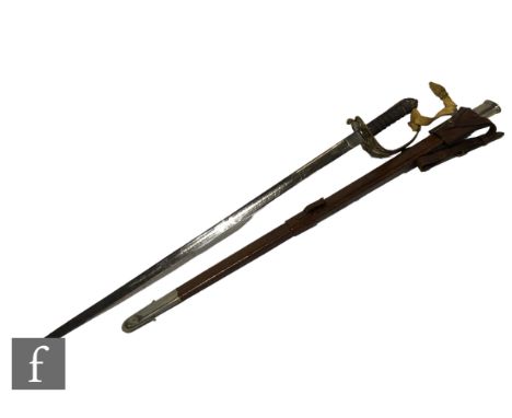 A 19th Century officer's dress sword by Henry Wilkinson London, VR cypher to 83cm blade, pierced brass basket and wire grip, 