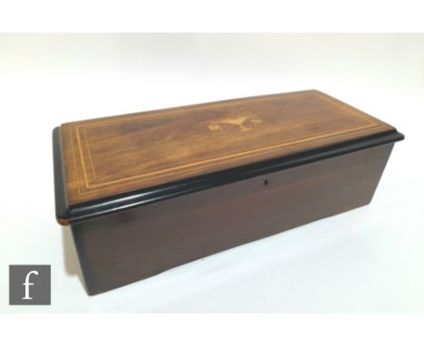 A musical box playing six airs, serial number 2246, lacking tune card, inlaid rosewood case width 49cm. 
