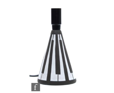 A mid 20th Century Michael Andersen and Sons lamp base of inverted conical form decorated with white enamel piano key decorat