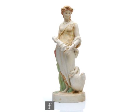 A large 19th Century W.H Goss Parian model depicting Leda and the Swan, the scantily clad female holding an upturned urn with