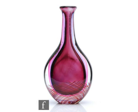 A large 20th Century Sommerso glass vase, possibly Italian Murano, the compressed globe and shaft form cased in clear crystal