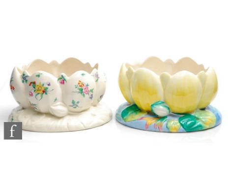 A Clarice Cliff Newport Pottery bowl formed as a yellow waterlily, printed mark, length 22cm together with another similar bo