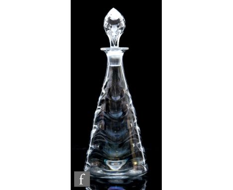 A 1930s Thomas Webb &amp; Co clear crystal glass Art Deco decanter of conical form with an internal optic wave design below a