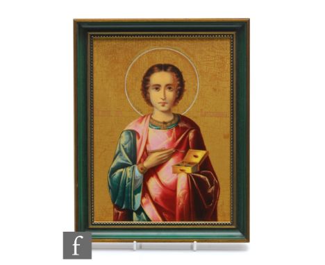 A later 20th Century framed Heinrich Porzellan Villeroy and Boch Icon, the rectangular plaque decorated with a portrait of Sa