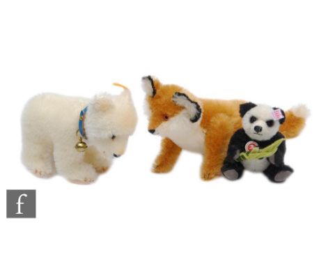 Three Steiff teddy bears, 037313 Panda with Bamboo, black and white alpaca, limited edition 1477 of 3000, height 10cm, boxed 