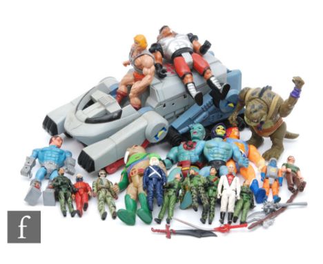 A collection of 1980s action figures, to include LJN Thundercats including an incomplete Thundertank, Mattel Masters of the U
