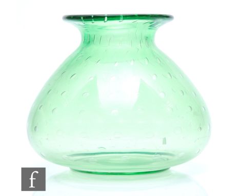 A large 1930s Art Deco glass vase of rounded conical form with everted rim, detailed with a controlled air bubble detail to t