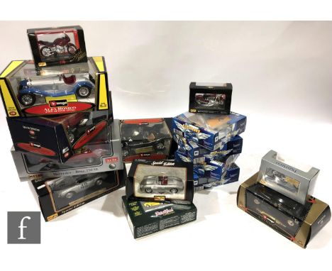 Eleven large scale diecast cars to include Burago Alfa Romeoand Mercedes Benz, a Maisto Porsche 550 A Syder and Hobby Dax Air