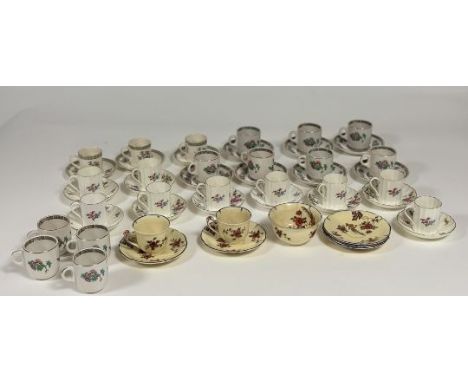 A collection of various teacups and saucers comprising, a set of eight Royal Worcester Roanoke pattern coffee cans and saucer