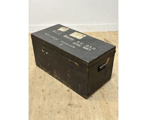 A.C.C. Miers. BC.. DSO. Royal Navy, Royal Navy College, Greenwich, a pine travelling trunk no.7 (h.48cm x l.92cm x w.49cm)