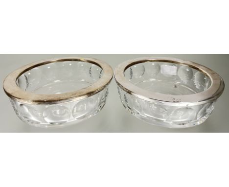 A pair of Swedish Orrefors Palmqvist silver topped cut glass bowls (marked verso, and 925 to rim, h- 8cm, w- 20cm)