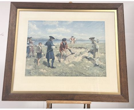 After Allan Stewart, "The First International Foursome-England V. Scotland. Played on Leith Links" print, paper label verso, 