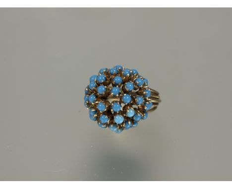 A 1960s 18ct gold bombe style ring set turquoise beeds L x 7.3g&nbsp;