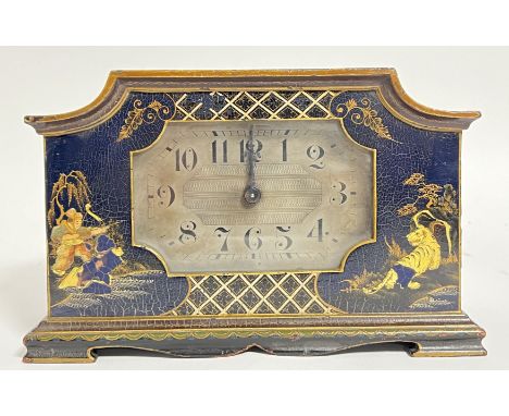 A Swiss Buren mantle clock with chinoiserie case depicting various figures, exotic birds, tigers etc..., the silvered dial wi