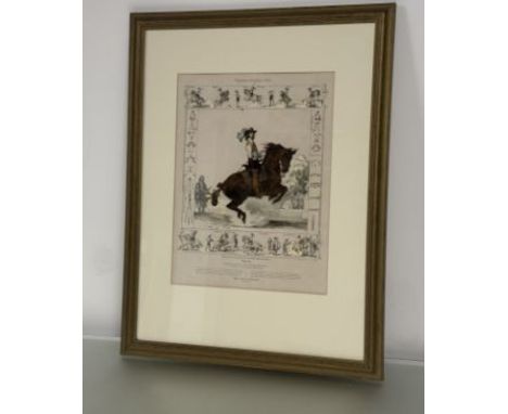 After 17thc framed Equitation Anglaise 1660, Charles Aubry (French 1811-1877), of a 17thc Englishman on horseback, lithograph