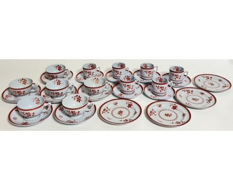 A quantity of Spode Gloucester Red comprising six tea cups, six coffee/espresso cans, four tea plates, six saucers, and six s