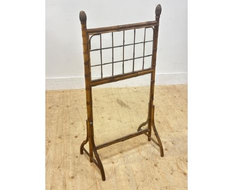 An Edwardian bamboo glazed firescreen on twin end supports, h. x 103cm w. x 62cm&nbsp;