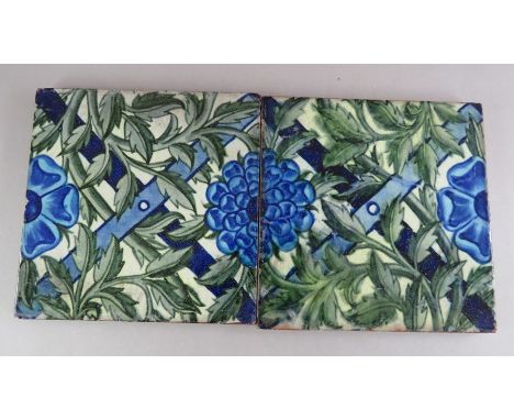 Two late nineteenth century tiles designed by William De Morgan in the Arts and Crafts style for the Architectural Pottery, P