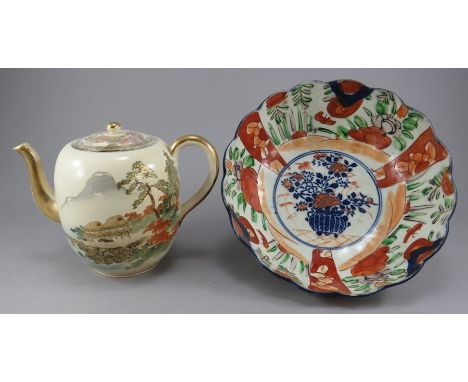 A late nineteenth century Japanese Satsuma ware teapot and cover a coloured Japanese bowl, c. 1890-1900. The teapot has a sea