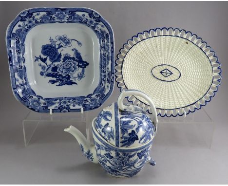 A group of mid-nineteenth century blue and white transfer-printed wares, c. 1820-880. To include: a Neale & Co creamware bask