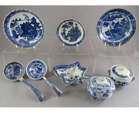 A group of early nineteenth century blue and white transfer-printed wares, c.1800-20. To include: a Curling Palm sauce ladle,