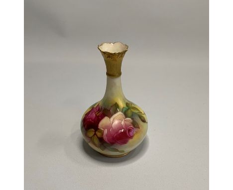 A Royal Worcester Vase painted with Roses, painted by Millie Hunt.  Signed shape G702Date code for 1939Size  14.5cm highCondi