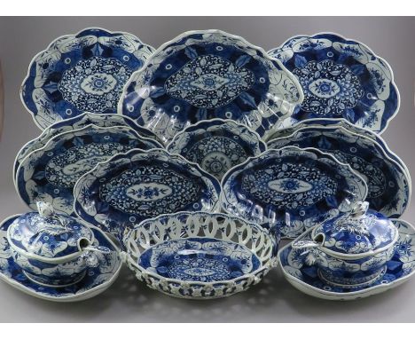 An eighteenth century Worcester hand-painted in blue porcelain part dessert service, 1775. Each piece is decorated in the Kan