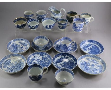 A large group of early nineteenth century blue and white transfer-printed tea wares, c. 1800-10 To include: Newhall, Caughley