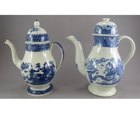 Two early nineteenth century blue and white transfer printed coffeepots and covers, c. 1810-20. To include: a Don Pottery Vas