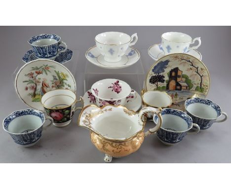 A group of nineteenth century porcelain wares, c. 1810-50. To include: four cups and saucers, two saucers, four cups, a cream
