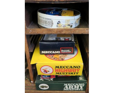A collection of Meccano, including Army Multikit, electronic control set and Highway Multikit