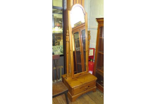 A Pine Cheval Mirror By Ducal With Arched Plate Over A Drawer