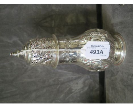 An Edwardian silver sugar sifter of George II style, baluster form with floral beaded decoration on a pedestal foot, 18.5cm h