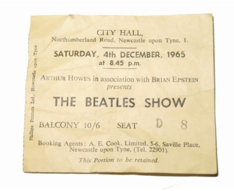 A 'The Beatles Show' ticket for their performance at City Hall Newcastle upon Tyne on 4th December 1965 (This was the fourth 