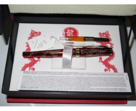 A Cross special edition 2012 Year of the Dragon fountain pen in red, with 18 carat gold knib, unused with ink cartridge, leaf