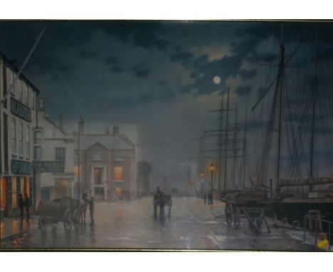After Rodney Charman Poole Quay in Moonlight Reproduction print, 50cm x 75cm