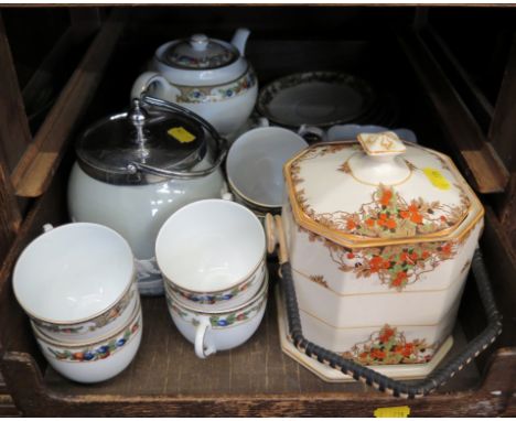 A Czechslovak tea service with bands of fruit decoration and two biscuit barrels