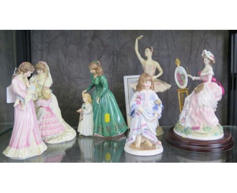 Five Royal Worcester figures, including 'Painting' from 'The Graceful Arts' 'Sweet Dreams' and 'Lullaby; and a figure of a ba